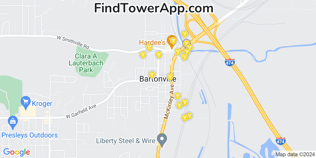 AT&T 4G/5G cell tower coverage map Bartonville, Illinois