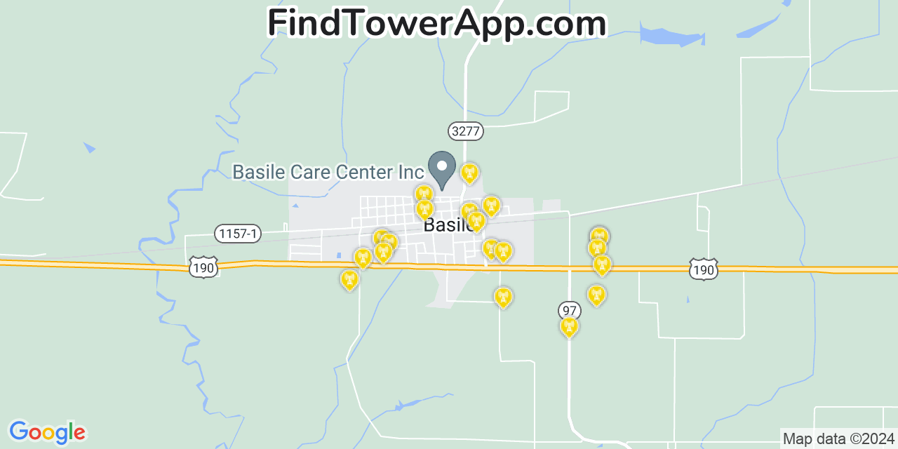 AT&T 4G/5G cell tower coverage map Basile, Louisiana