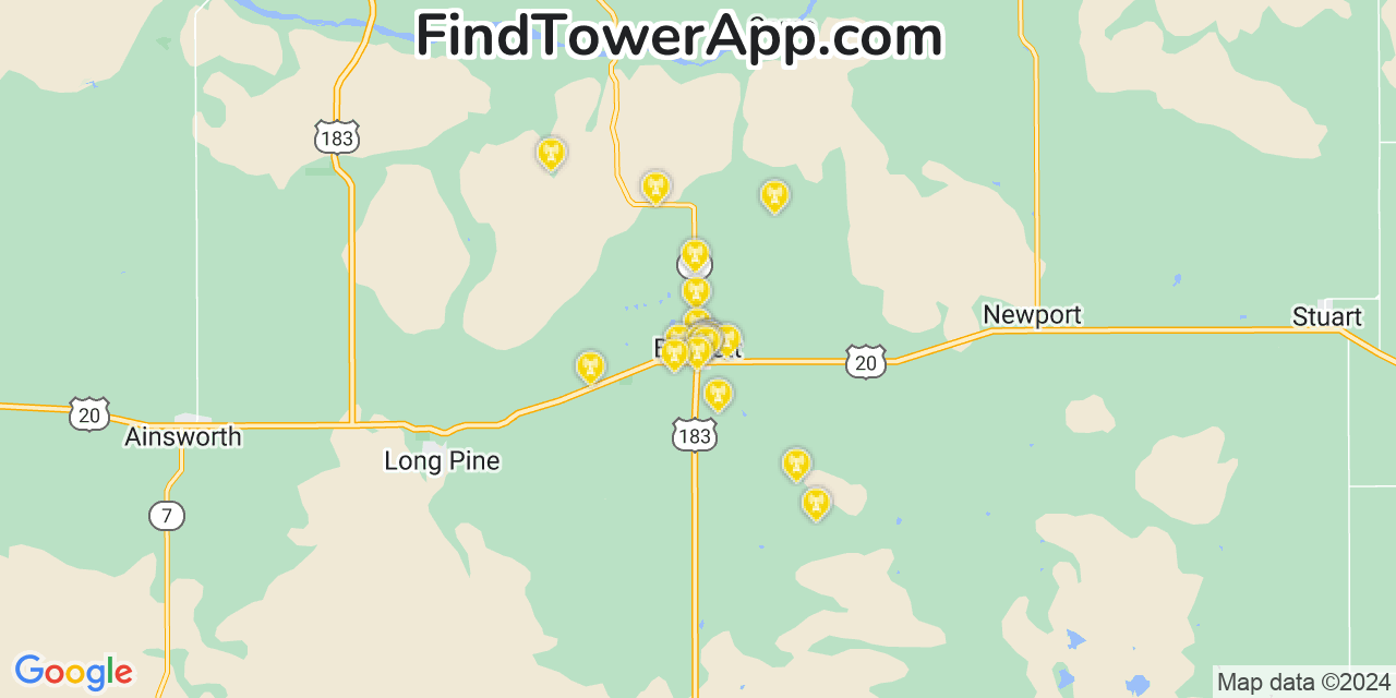 AT&T 4G/5G cell tower coverage map Bassett, Nebraska