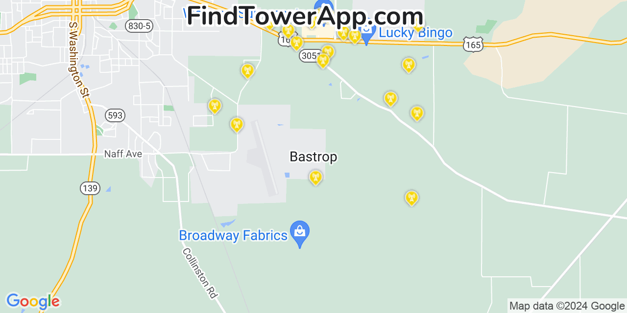 AT&T 4G/5G cell tower coverage map Bastrop, Louisiana
