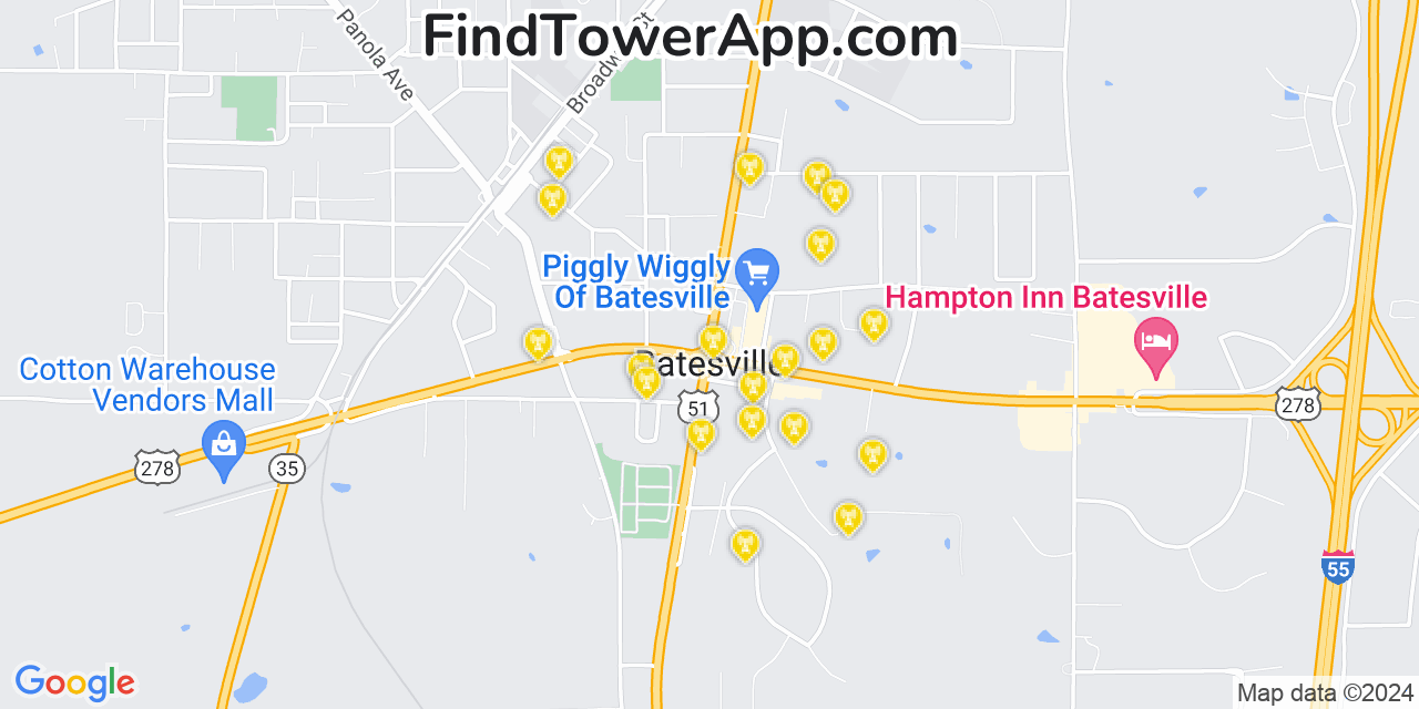T-Mobile 4G/5G cell tower coverage map Batesville, Mississippi