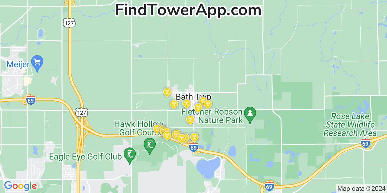 AT&T 4G/5G cell tower coverage map Bath, Michigan