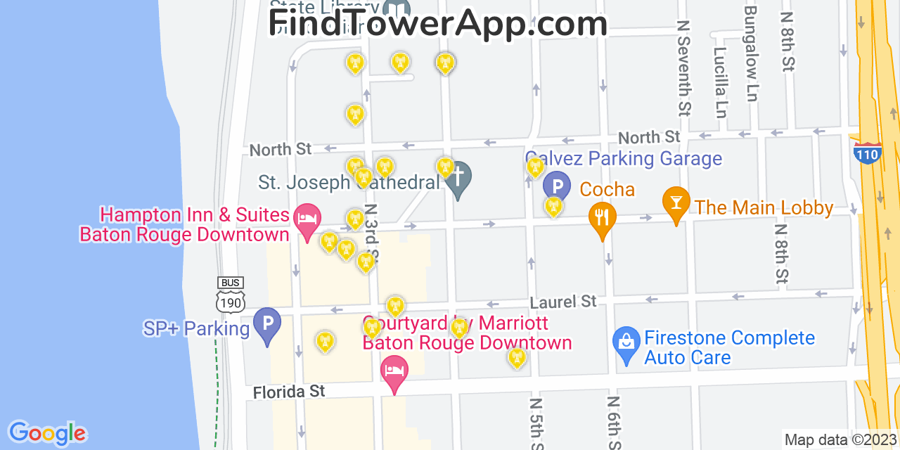 AT&T 4G/5G cell tower coverage map Baton Rouge, Louisiana
