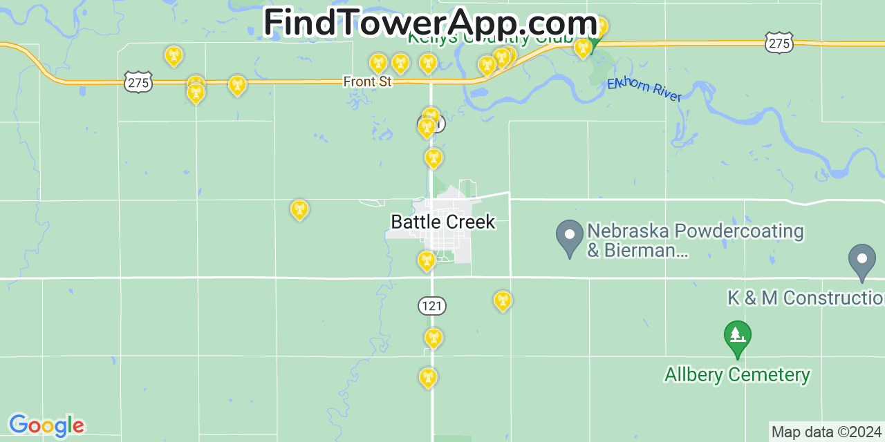 AT&T 4G/5G cell tower coverage map Battle Creek, Nebraska