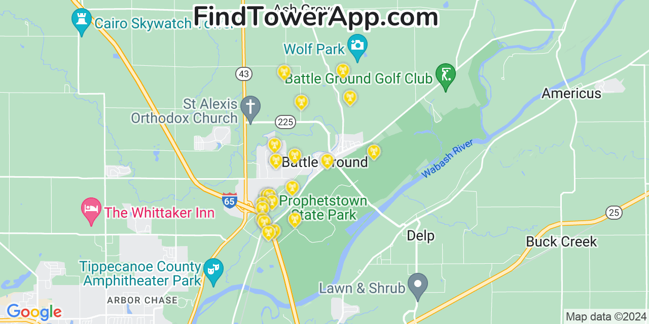 T-Mobile 4G/5G cell tower coverage map Battle Ground, Indiana