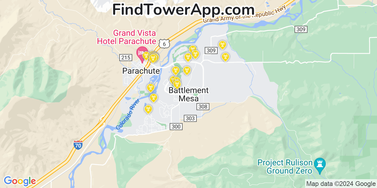 AT&T 4G/5G cell tower coverage map Battlement Mesa, Colorado