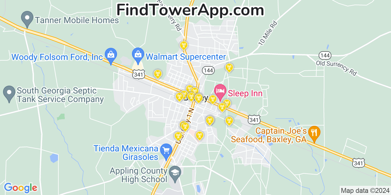 AT&T 4G/5G cell tower coverage map Baxley, Georgia