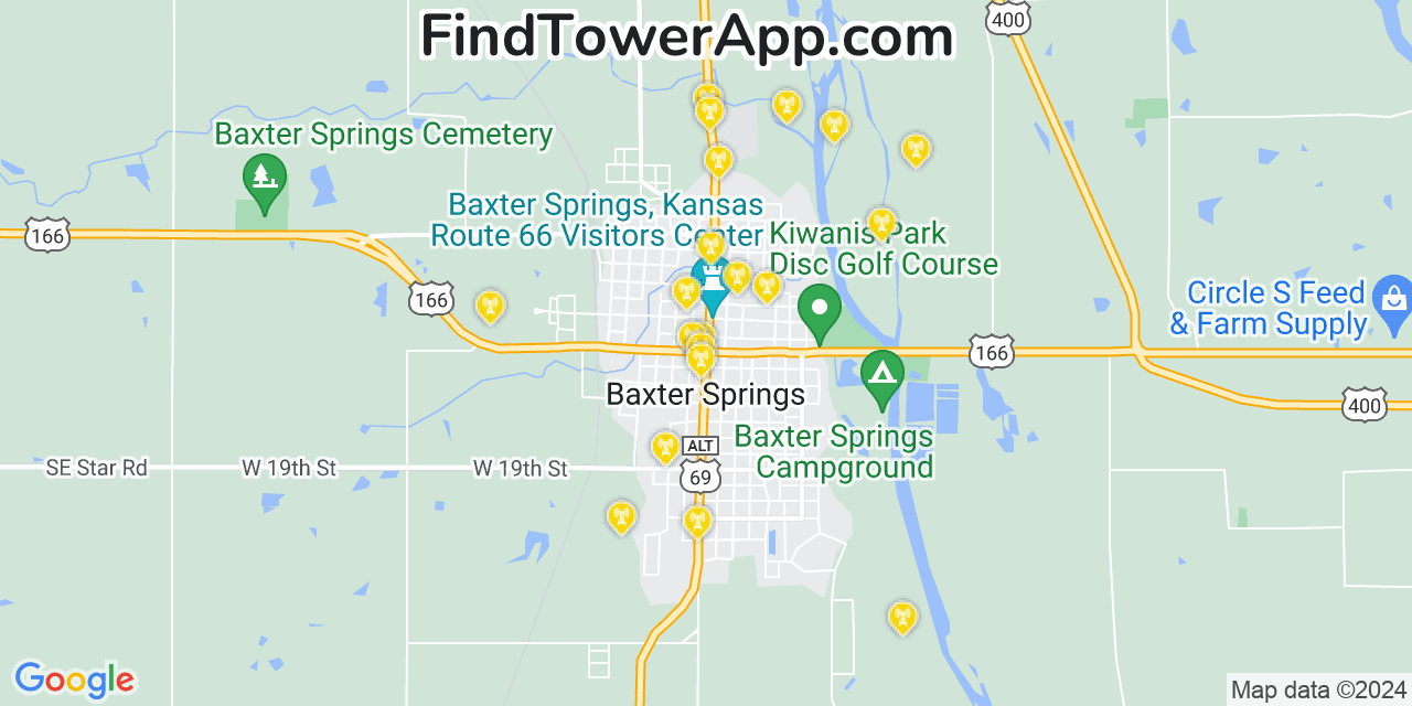 Verizon 4G/5G cell tower coverage map Baxter Springs, Kansas