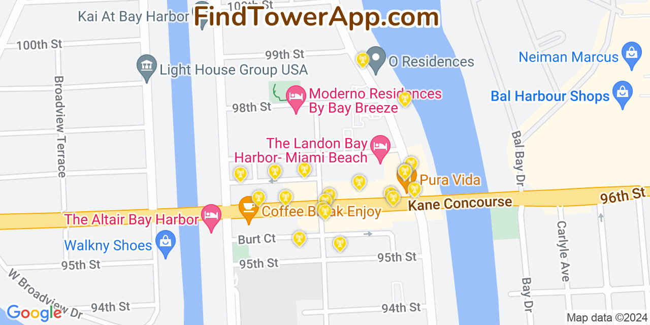 T-Mobile 4G/5G cell tower coverage map Bay Harbor Islands, Florida