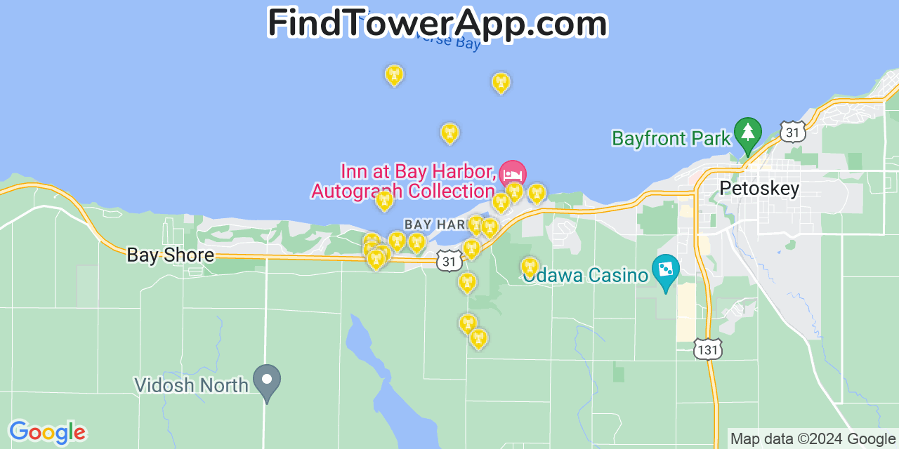 AT&T 4G/5G cell tower coverage map Bay Harbor, Michigan