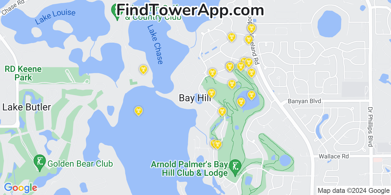 AT&T 4G/5G cell tower coverage map Bay Hill, Florida