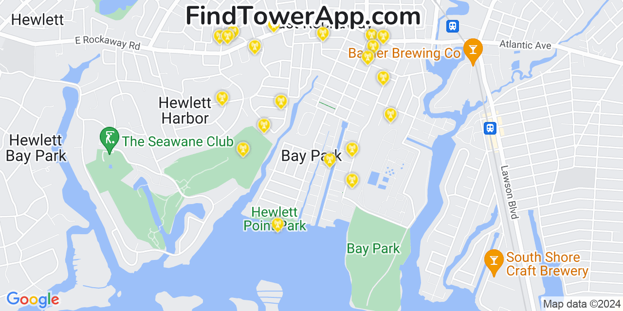 AT&T 4G/5G cell tower coverage map Bay Park, New York