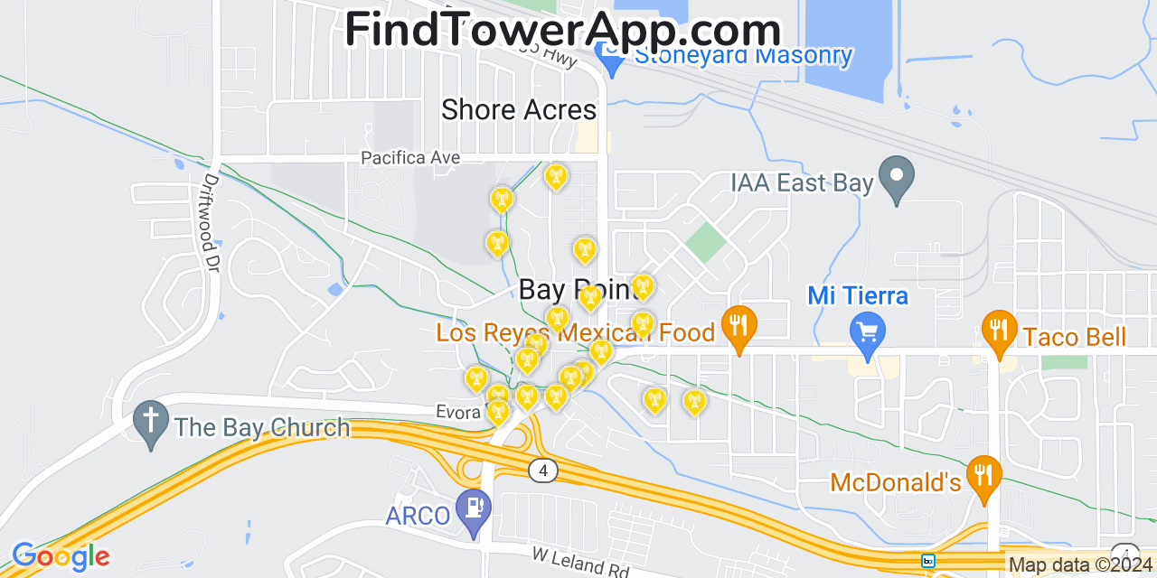 AT&T 4G/5G cell tower coverage map Bay Point, California