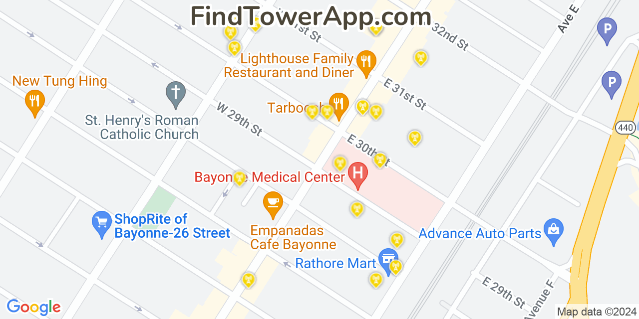 AT&T 4G/5G cell tower coverage map Bayonne, New Jersey