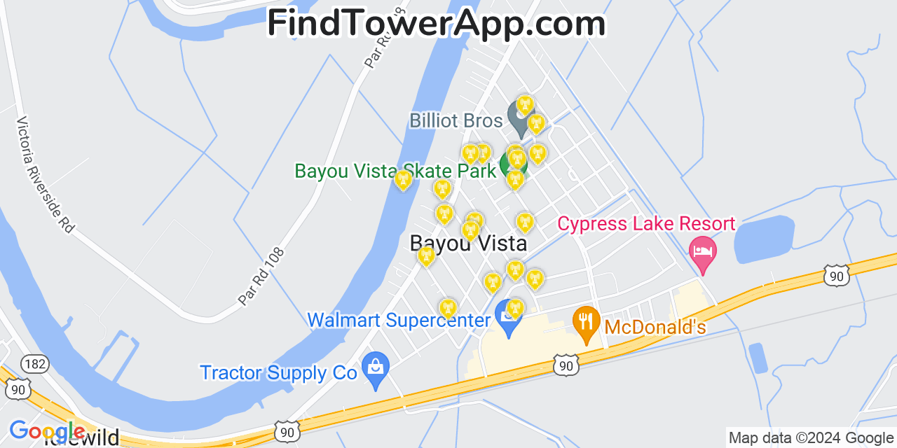AT&T 4G/5G cell tower coverage map Bayou Vista, Louisiana