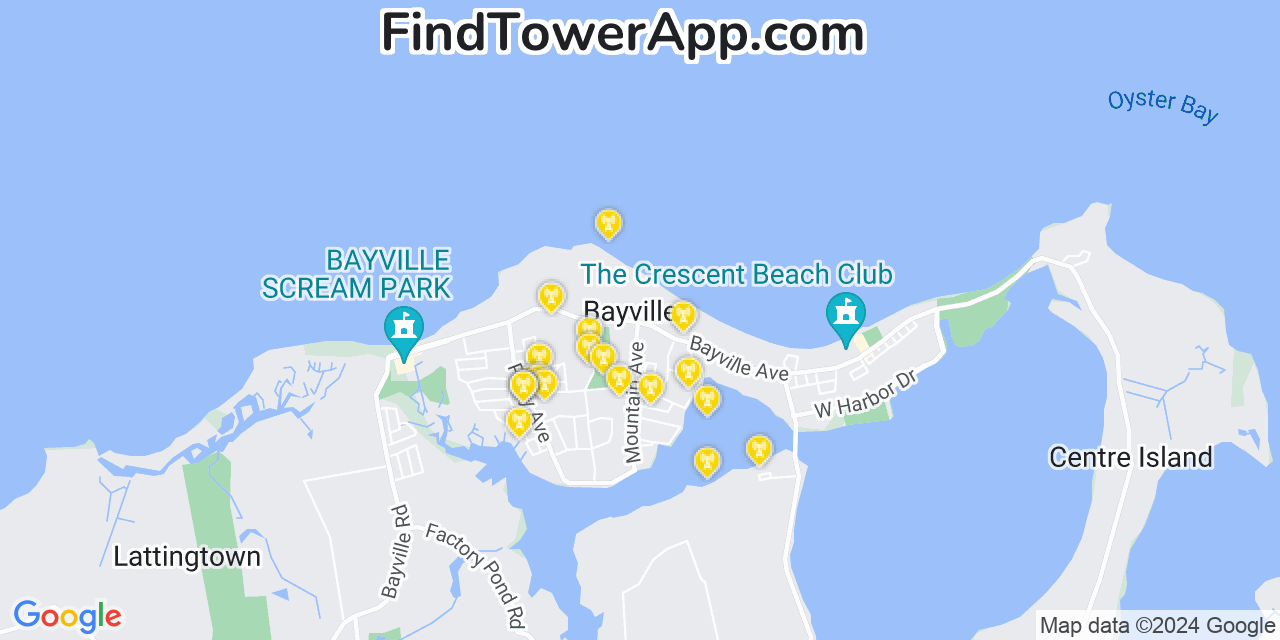 AT&T 4G/5G cell tower coverage map Bayville, New York