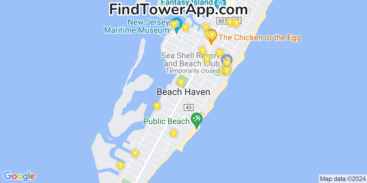 AT&T 4G/5G cell tower coverage map Beach Haven, New Jersey