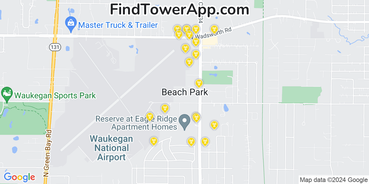 Verizon 4G/5G cell tower coverage map Beach Park, Illinois