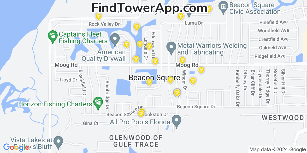 AT&T 4G/5G cell tower coverage map Beacon Square, Florida