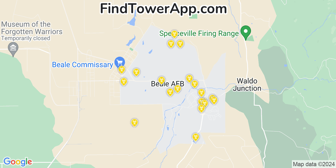 T-Mobile 4G/5G cell tower coverage map Beale Air Force Base, California