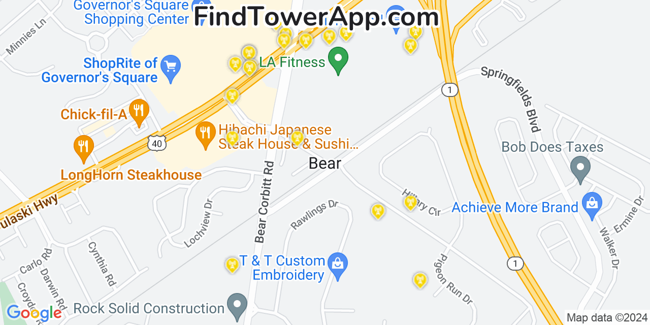 AT&T 4G/5G cell tower coverage map Bear, Delaware