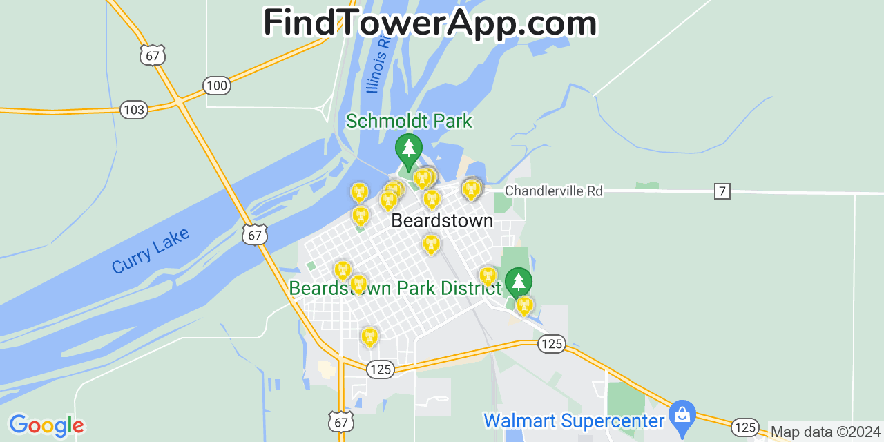 AT&T 4G/5G cell tower coverage map Beardstown, Illinois