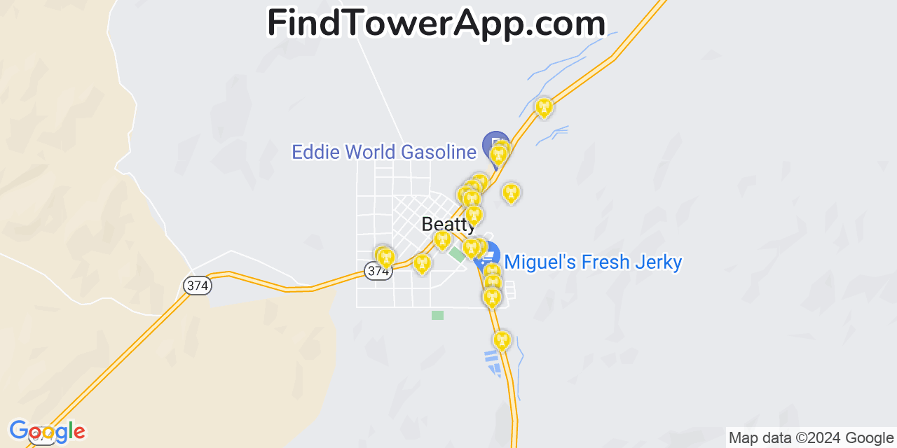 AT&T 4G/5G cell tower coverage map Beatty, Nevada