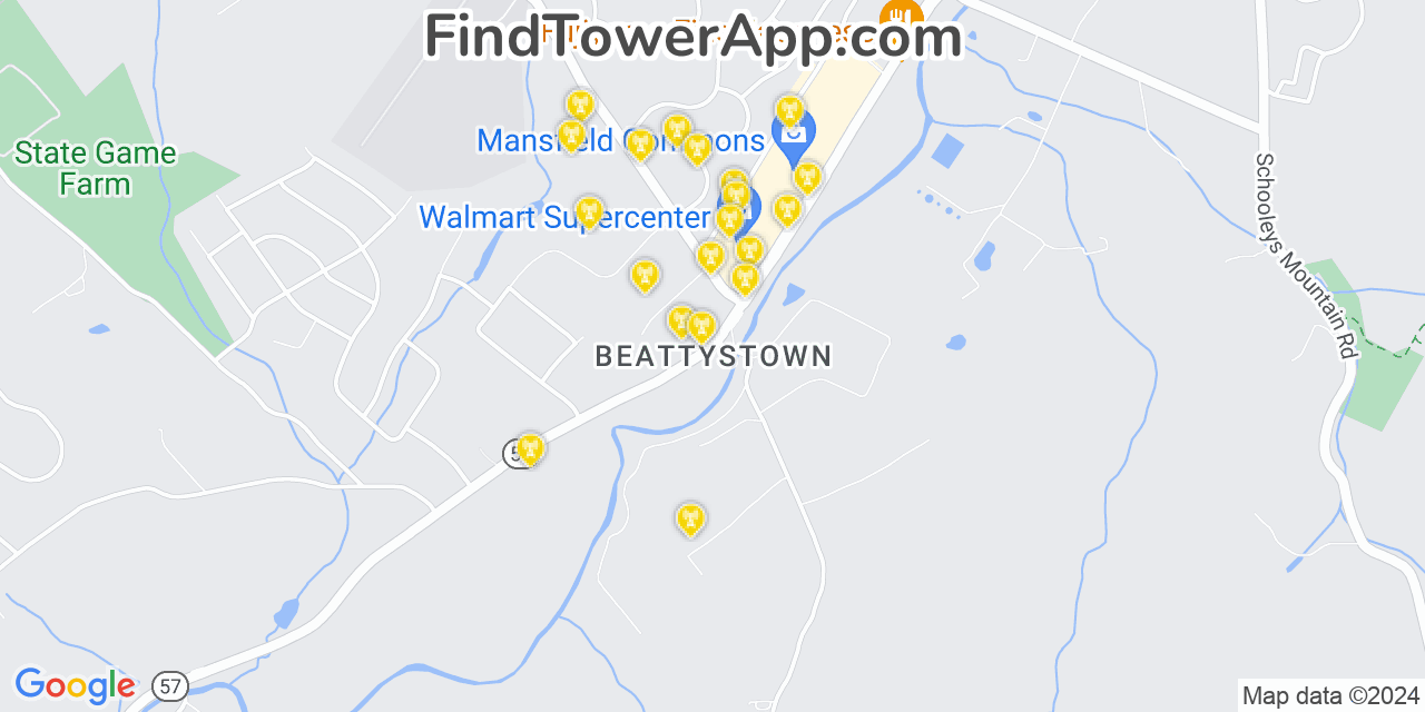 AT&T 4G/5G cell tower coverage map Beattystown, New Jersey