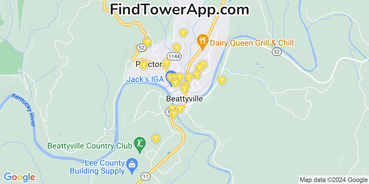 AT&T 4G/5G cell tower coverage map Beattyville, Kentucky