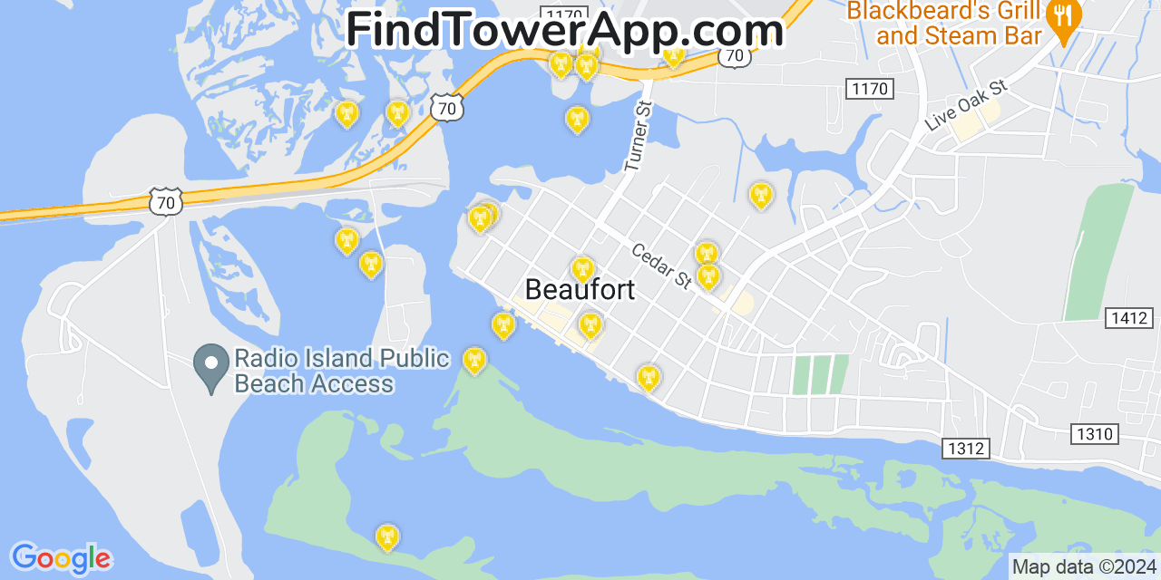 AT&T 4G/5G cell tower coverage map Beaufort, North Carolina
