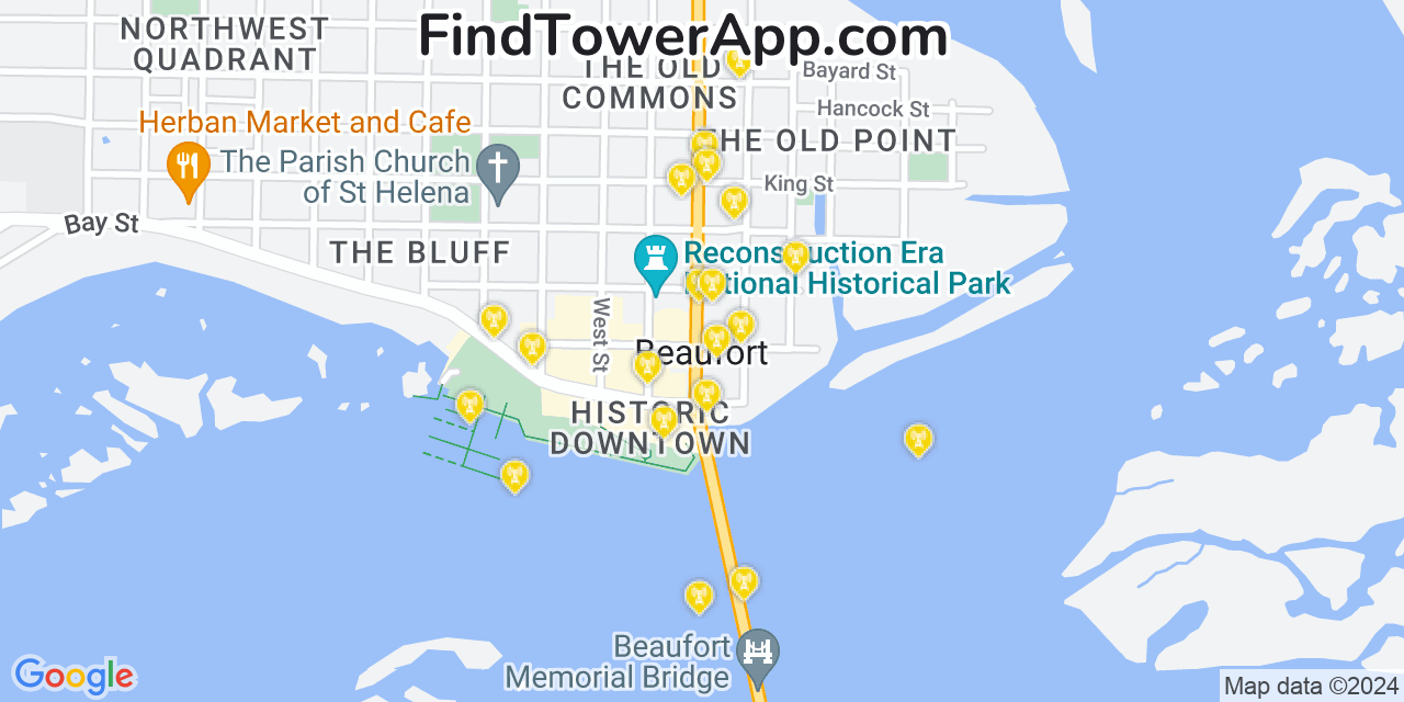 AT&T 4G/5G cell tower coverage map Beaufort, South Carolina