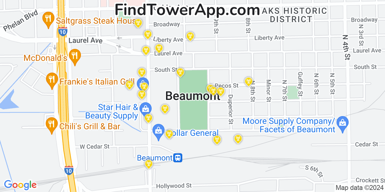 AT&T 4G/5G cell tower coverage map Beaumont, Texas