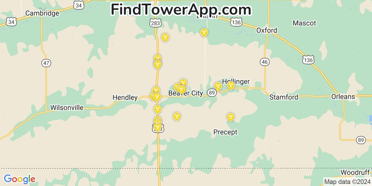 AT&T 4G/5G cell tower coverage map Beaver City, Nebraska