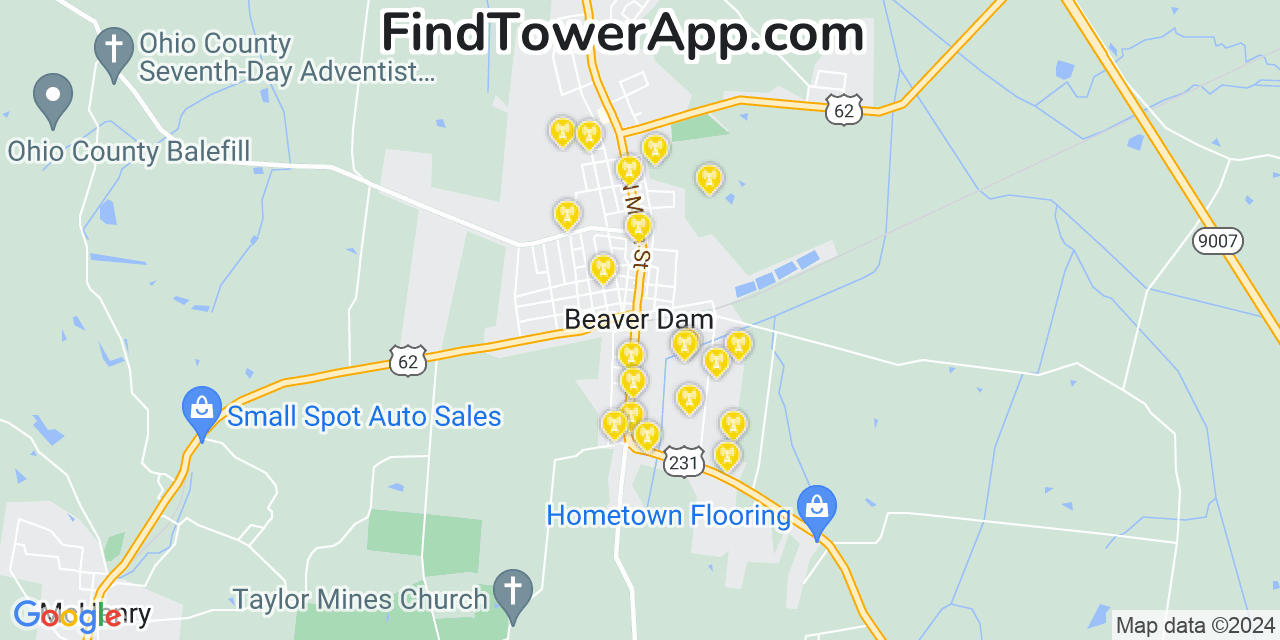 AT&T 4G/5G cell tower coverage map Beaver Dam, Kentucky