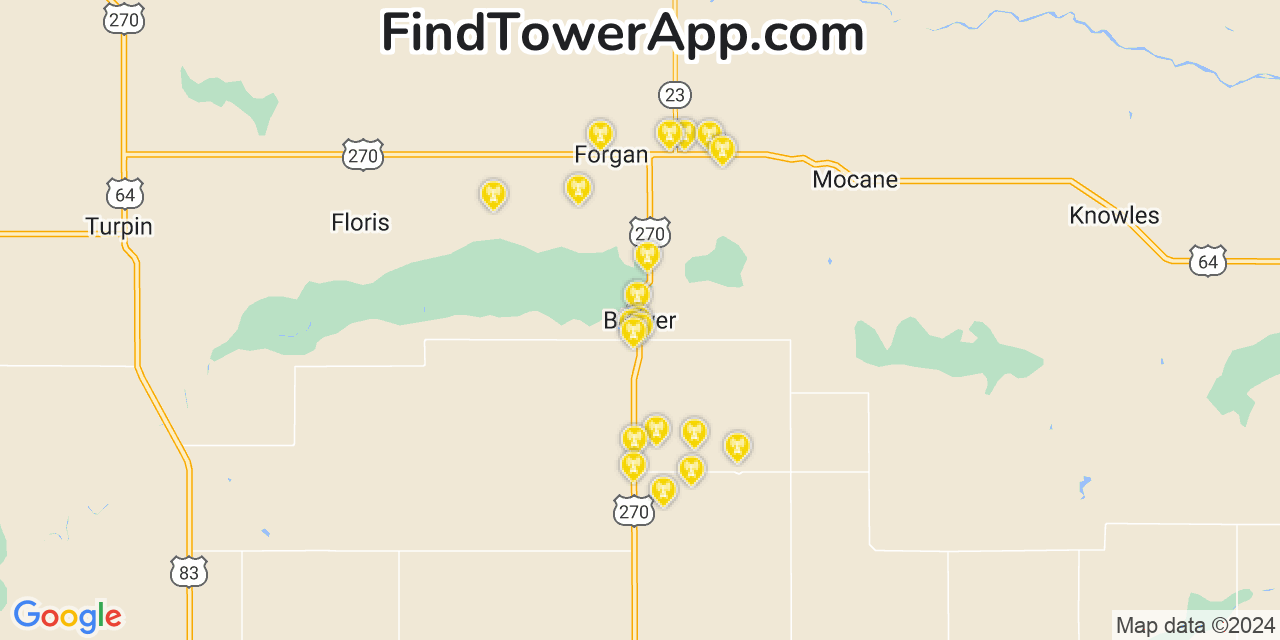AT&T 4G/5G cell tower coverage map Beaver, Oklahoma
