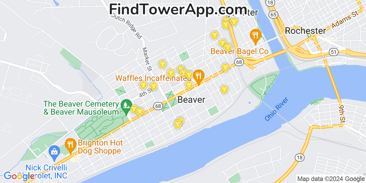 AT&T 4G/5G cell tower coverage map Beaver, Pennsylvania