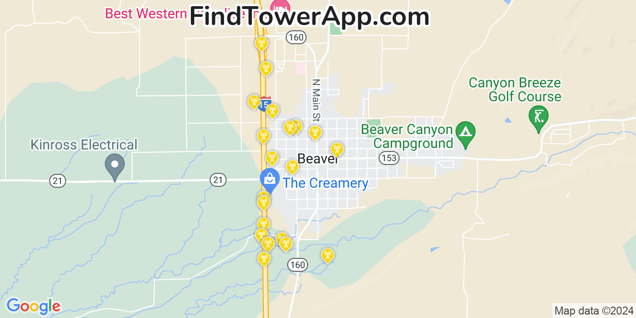 AT&T 4G/5G cell tower coverage map Beaver, Utah