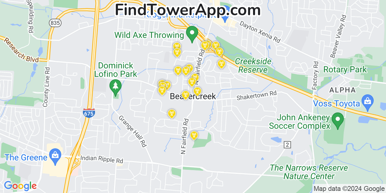 AT&T 4G/5G cell tower coverage map Beavercreek, Ohio