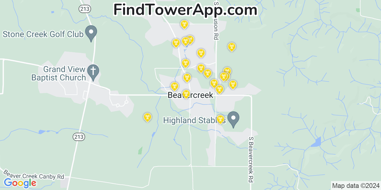 AT&T 4G/5G cell tower coverage map Beavercreek, Oregon