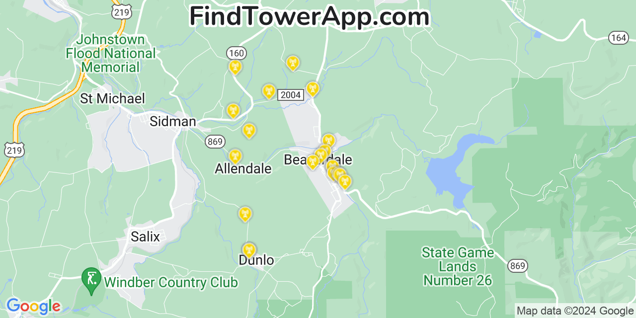 AT&T 4G/5G cell tower coverage map Beaverdale, Pennsylvania