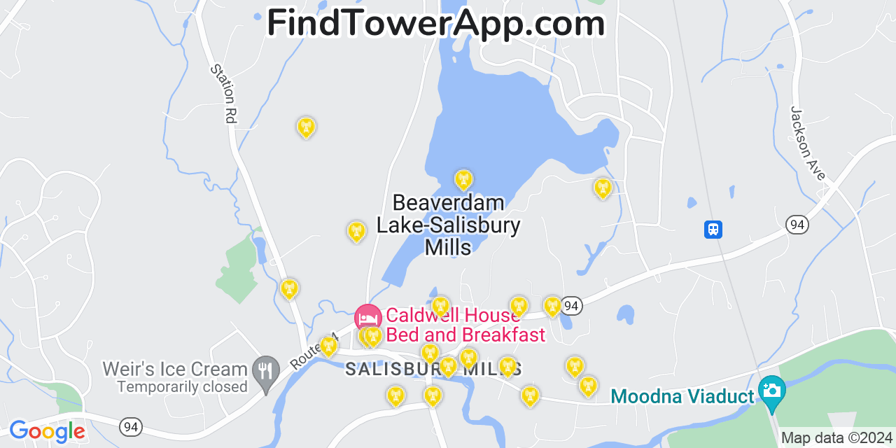 AT&T 4G/5G cell tower coverage map Beaverdam Lake Salisbury Mills, New York