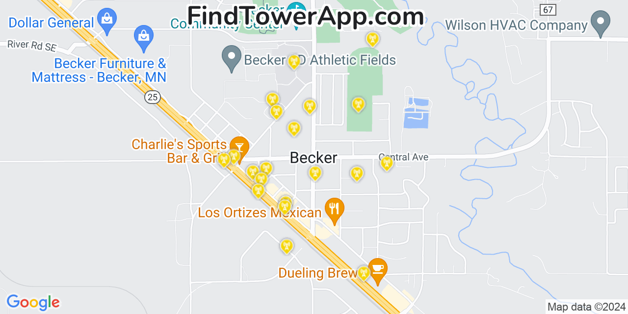 Verizon 4G/5G cell tower coverage map Becker, Minnesota