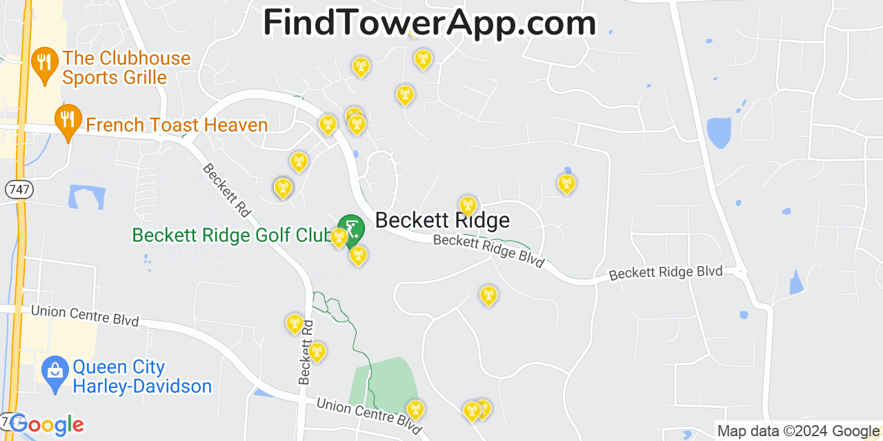 Verizon 4G/5G cell tower coverage map Beckett Ridge, Ohio