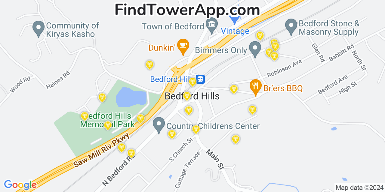 AT&T 4G/5G cell tower coverage map Bedford Hills, New York