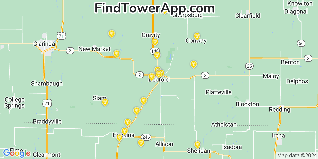 AT&T 4G/5G cell tower coverage map Bedford, Iowa