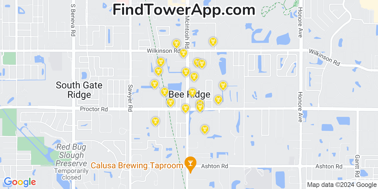 AT&T 4G/5G cell tower coverage map Bee Ridge, Florida