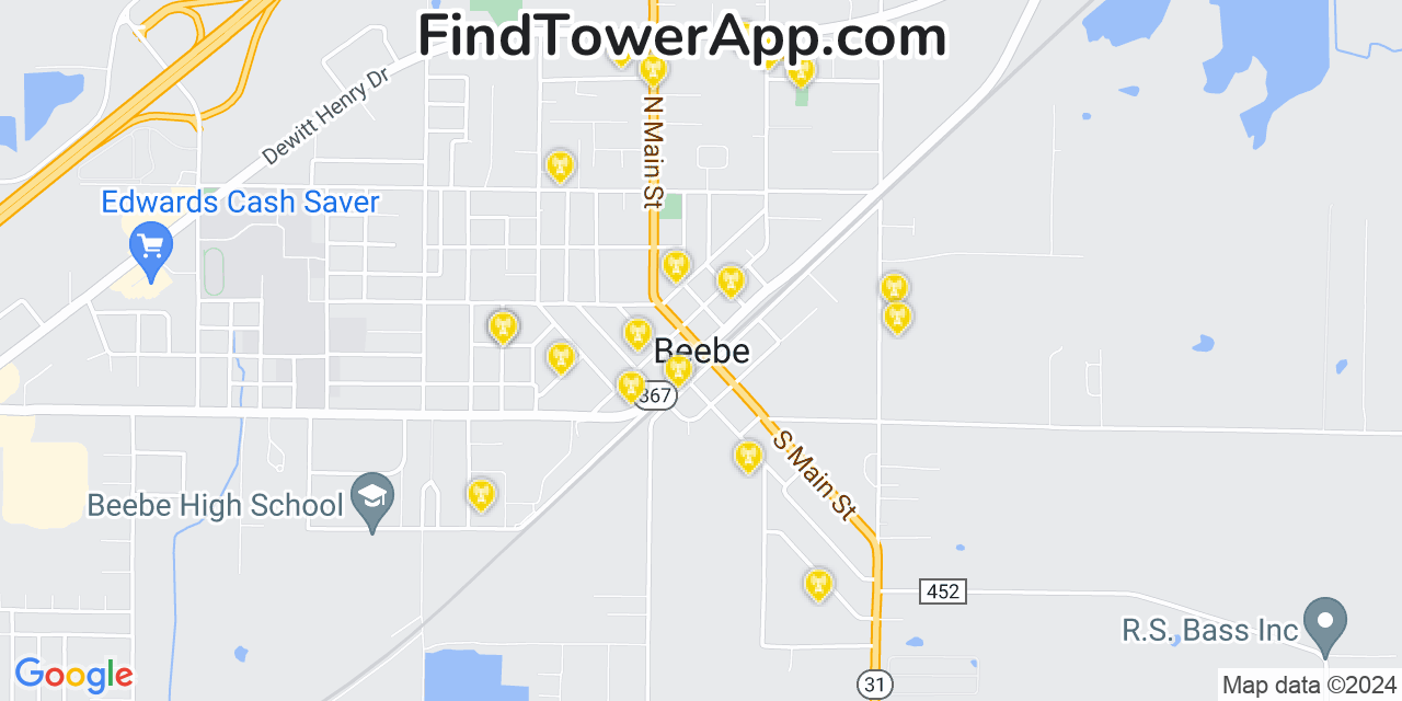 AT&T 4G/5G cell tower coverage map Beebe, Arkansas