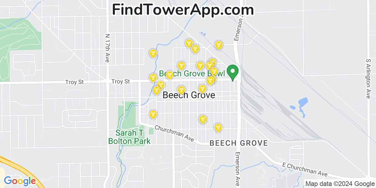 AT&T 4G/5G cell tower coverage map Beech Grove, Indiana