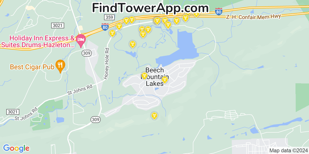 AT&T 4G/5G cell tower coverage map Beech Mountain Lakes, Pennsylvania