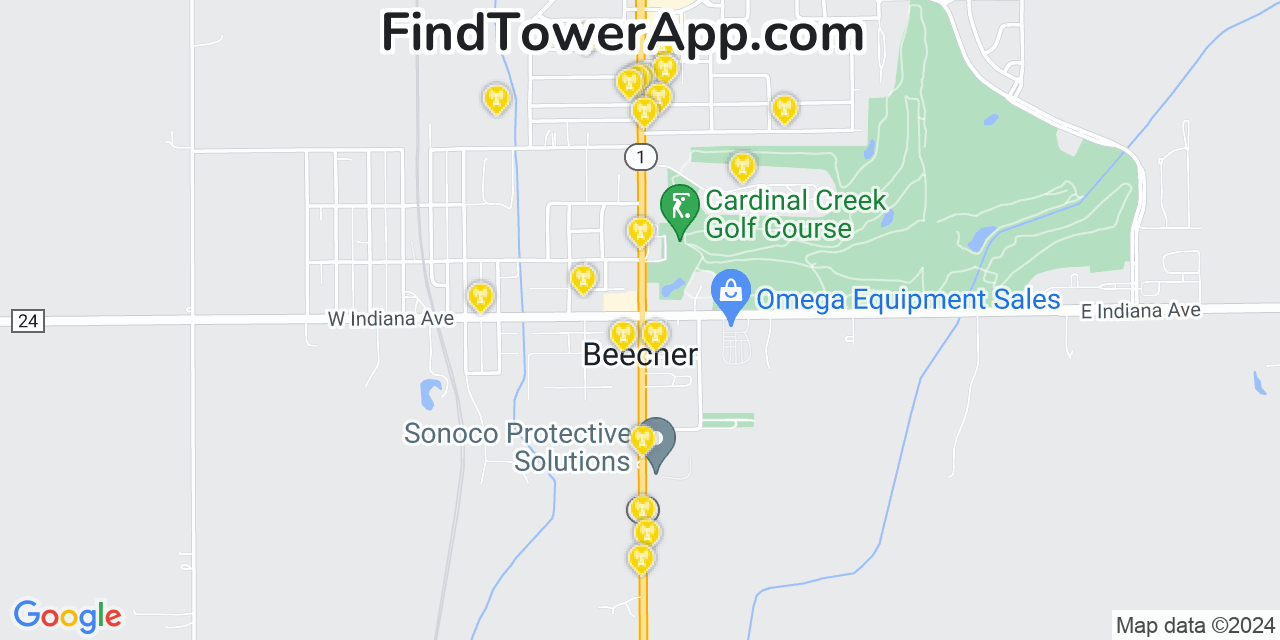 AT&T 4G/5G cell tower coverage map Beecher, Illinois